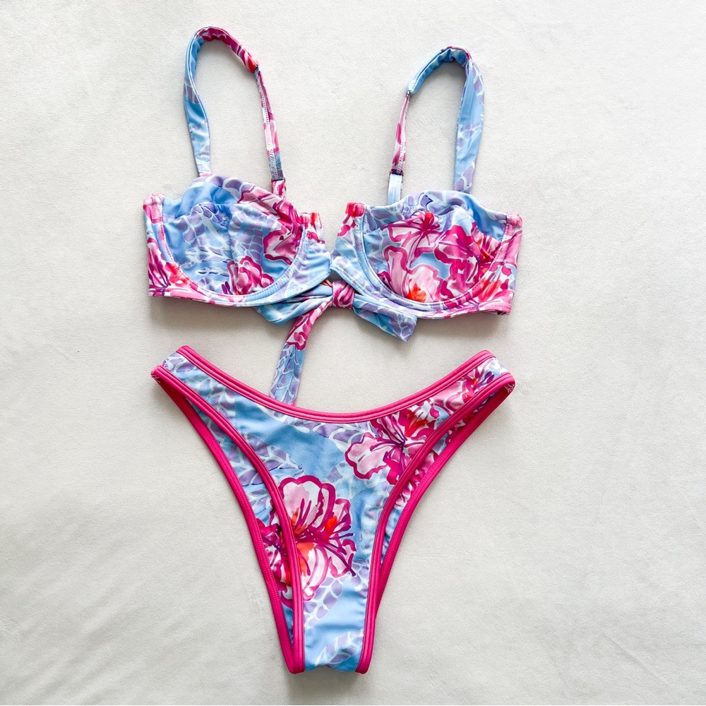 East x East Floral Bikini Set with Pink and Blue Design - Small